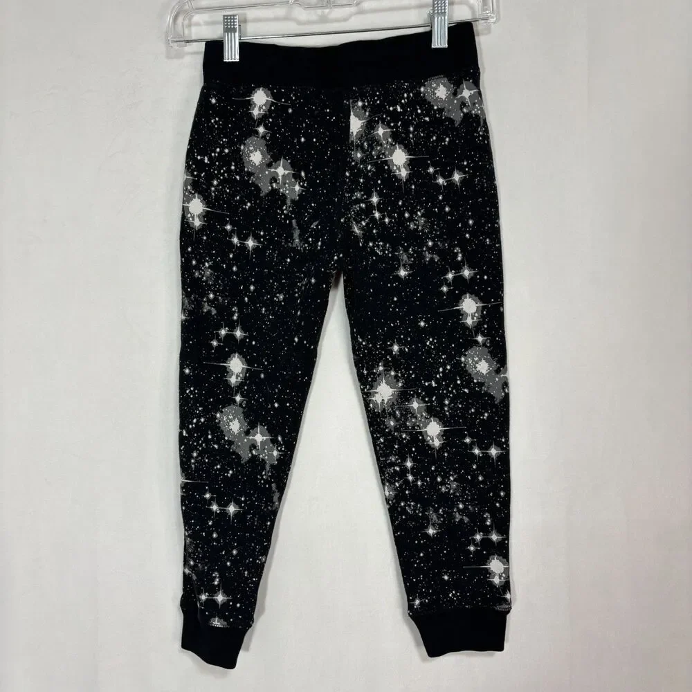 Lands'‎ End Kids Iron Knee Pattern Fleece Jogger Sweatpants Sz S Black Galaxy